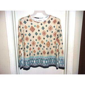 Bedford Fair Aztec Diamonds Tan‎ Long Sleeve Top 1X